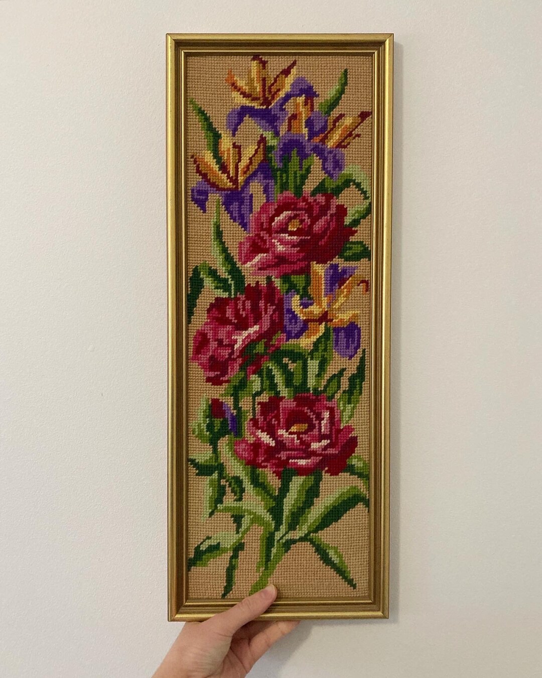 Vintage Retro Colourful Floral Needlepoint Wall Art Wall Decor Framed ...