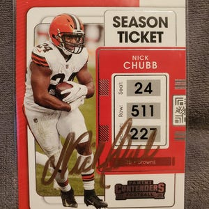 Nick Chubb Authentic Hand Signed Cleveland Browns 2021 Panini Contenders Football Card Autographed All Pro Autograph