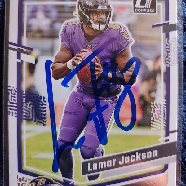 Lamar Jackson Authentic Hand Signed 2023 Donruss Football Card Autographed Baltimore Ravens Future Hall of Fame Autographed HOF