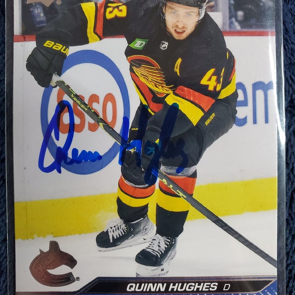 Quinn Hughes Authentic Hand Signed 2023 Upper Deck Hockey Card Autographed Auto Vancouver Canucks All Star Captain