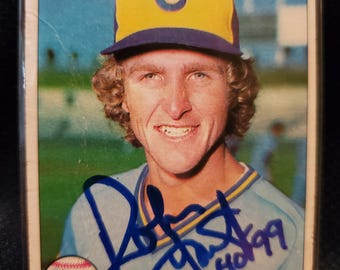 Robin Yount Authentic Hand Signed 1979 Topps Baseball Card Inscriptions HOF Autographed Milwaukee Brewers Hall of Fame  Autograph Creases