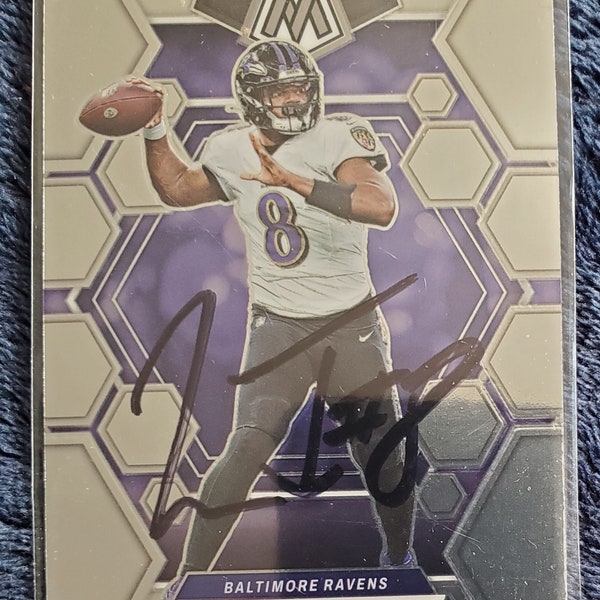 Lamar Jackson Authentic Hand Signed 2023 Panini Mosaic Football Card Autographed Baltimore Ravens Future Hall of Fame Autographed HOF