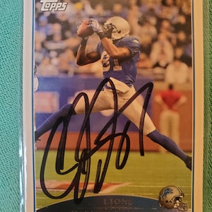 Carte Topps 2009 authentique signée à la main par Calvin Johnson Carte dédicacée des Lions de Détroit HOF Hall of Fame