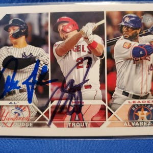 Aaron Judge & Mike Trout Authentic Signed Topps Baseball Cardl Autographed New York Yankees Future Autograph HOF Auto MVP NY Angels