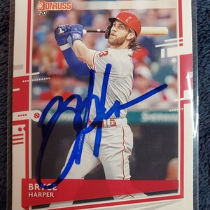 Bryce Harper Authentic Hand Signed 2020 Donruss Baseball Card Autographed Philadelphia Phillies Autograph Washington Nationals All Star MVP