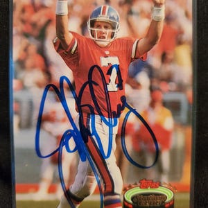 John Elway Authentic Hand Signed 1991 Topps Card Autographed HOF Football Hall Of Fame Auto Denver Broncos Autograph