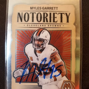 Myles Garrett Authentic Hand Signed Browns Panini Mosaic Football Card Autographed Future Hall Of Fame Auto HOF Autographed
