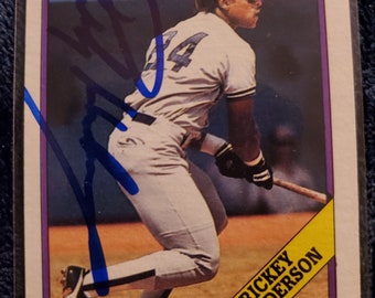 Rickey Henderson Authentic Hand Signed 1988 Topps Baseball Card Original Autographed New York Yankees Hall Of Fame Autograph Oakland A's