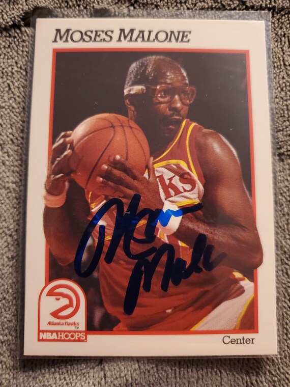 Moses Malone Authentic Hand Signed 1991 Hoops Card Autographed 