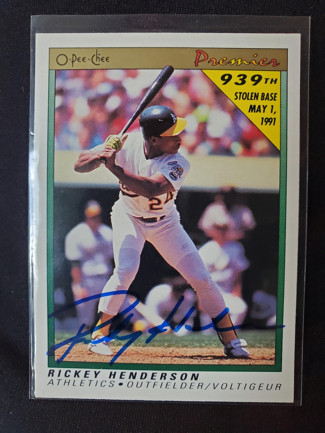Rickey Henderson Authentic Hand Signed 1991 OPC Baseball Card ...