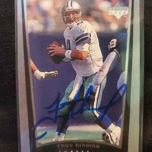 Troy Aikman Authentic Hand Signed Upper Deck Card Hall Of Fame Autographed Autograph Dallas Cowboys Football HOF