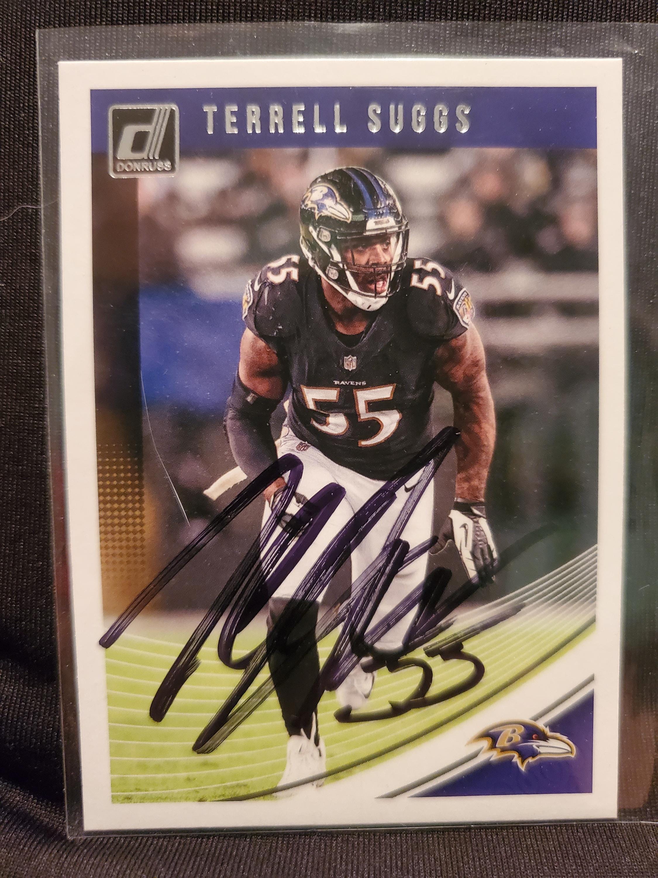 Terrell Suggs Authentic Hand Signed 2018 Donruss Card Autographed
