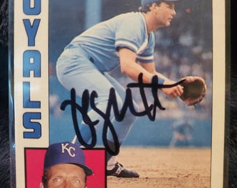 George Brett Signed 1984 Topps Baseball Card Autographed Kansas City Royals HOF Hall of Fame Autograph 3000 Hit Club
