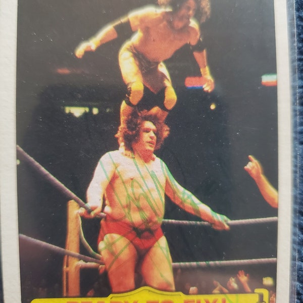 Andre The Giant Authentic Hand Signed 1985 Topps Rookie Trading Card Autographed WWF Wresteling Auto Wrestlemania WWE Hall Of Fame Deceased