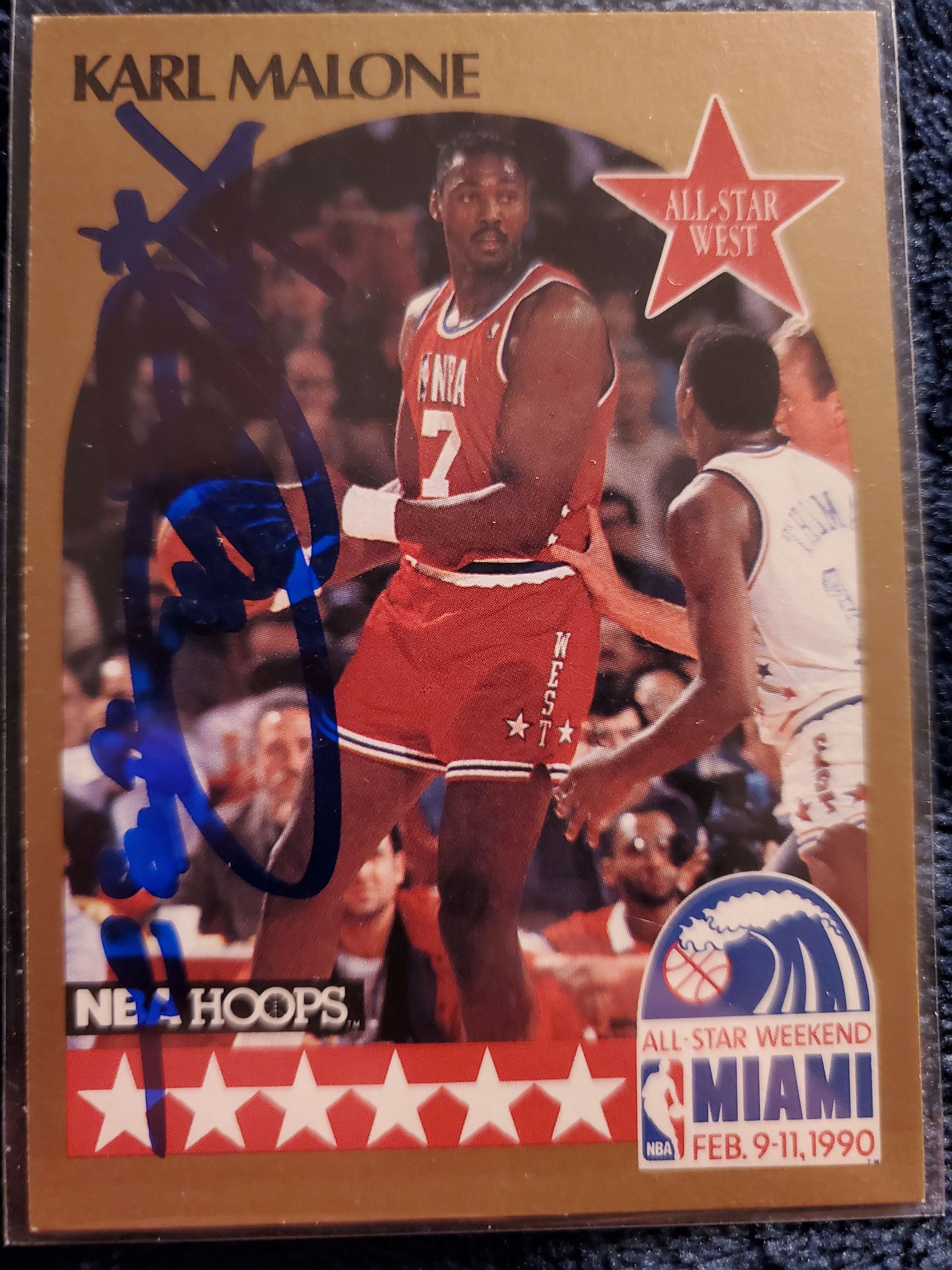 Karl Malone Authentic Hand Signed 1990 Hoops Basketball Card 