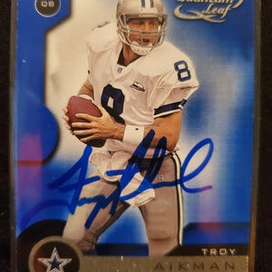 Troy Aikman Authentic Hand Signed 2001 Quantum Leaf Card Hall Of Fame Autographed Autograph Dallas Cowboys Football HOF