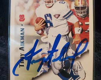Troy Aikman Authentic Hand Signed Football Card Autographed Football Card Autograph Dallas Cowboys Football HOF