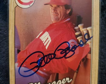 Pete Rose Authentic Hand Signed 1987 Topps Baseball Card Future HOF Autographed Hall of Fame Autograph Cincinnati Reds