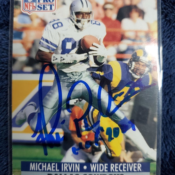 Michael Irvin Authentic Hand Signed 1991 Pro Set Football Card Autographed Dallas Cowboys Autograph Hall Of Fame Auto HOF Super Bowl