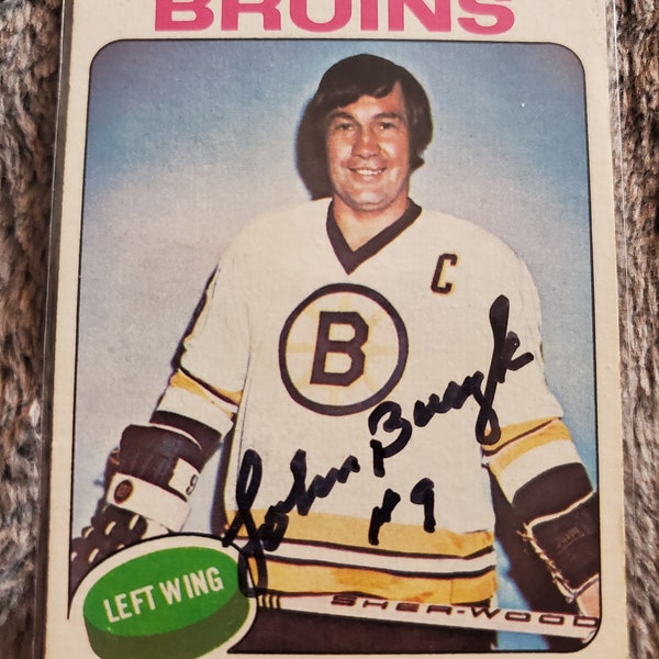 Johnny Bucyk Authentic Hand Signed 1975 Topps Hockey Card Autographed Boston Bruins Autograph Hall Of Fame Auto 556 Goals