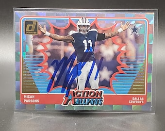Tarjeta de fútbol americano auténtica firmada a mano de Micah Parsons, Donruss, autografiada por los Dallas Cowboys, futuro miembro del Salón de la Fama.
