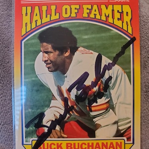 Carte de pointage 1990 authentique signée à la main de Buck Buchanan, dédicacée du Temple de la renommée du football professionnel HOF, KC Kansas City Chiefs