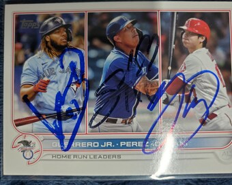 Shohei Ohtani Vladamir Guerrero Jr & Salvador Perez Signed Card California Angeles Baseball Auto All Star Blue Jays Royals