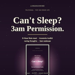 Can't Sleep? 3am Permission Toolkit | 8-Hour Rule Reset | Insomnia Anxiety Printable PDF | Polyvagal Sleep Tools | Racing Thoughts