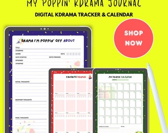 Kdrama Tracker Journal with Calendars and Review Pages