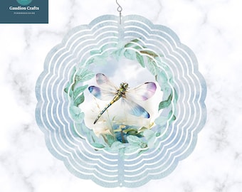 Dragonfly Wind Spinner - 8 Inch Metal Garden Art, Decor.