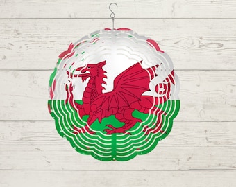 Welsh Dragon Flag Wind Spinner: 8-inch Wales Garden Ornament