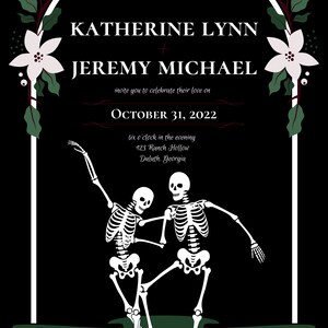 Skeleton Wedding Invitation Template Set, Black and Burgundy, Skull ...