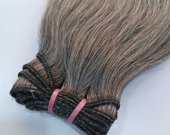 Raw Indian Grey Human Hair – Straight salt and pepper Extensions, 100g machine wefts.