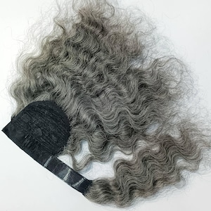Grey Human Hair Wrap Ponytail Extension: Indian Hair Volumizer (100-110 grams)