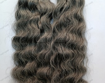 100% raw unprocessed indian grey human hair extensions, salt and pepper grey human straight, Wavy and Curly bundles pack of 100 grams