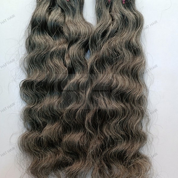 Indian Grey 100% natural unprocessed temple Human Hair Extensions Black and Grey hair extensions