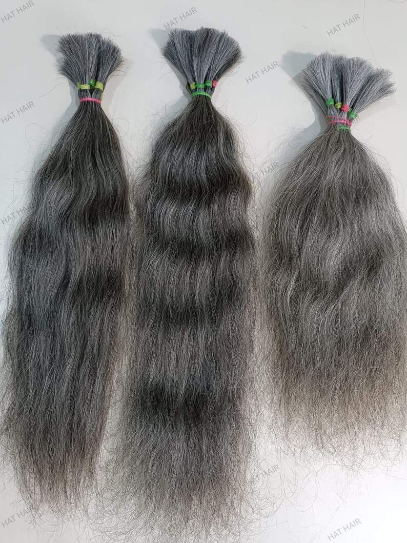 Raw Unprocessed Braiding Hair Grey salt and Pepper Bulk Hair Etsy