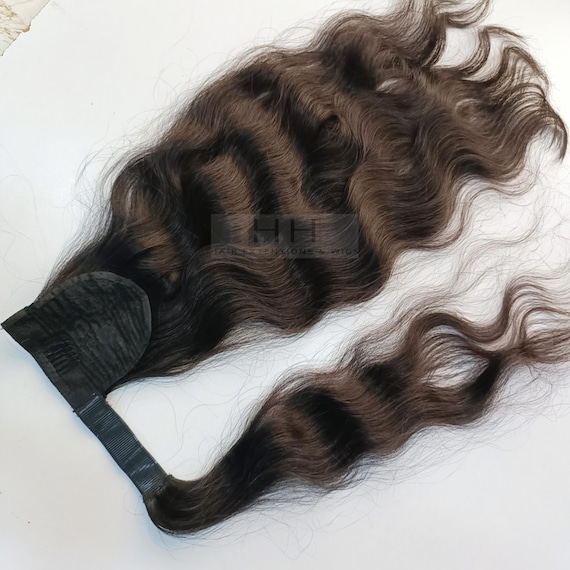 Raw Indian Human Hair Wrap Ponytail Extension - Natural 