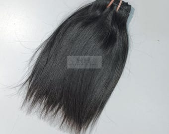 Extensiones de cabello humano indio liso, sin procesar, en paquetes de 100 gramos, color negro/marrón natural.