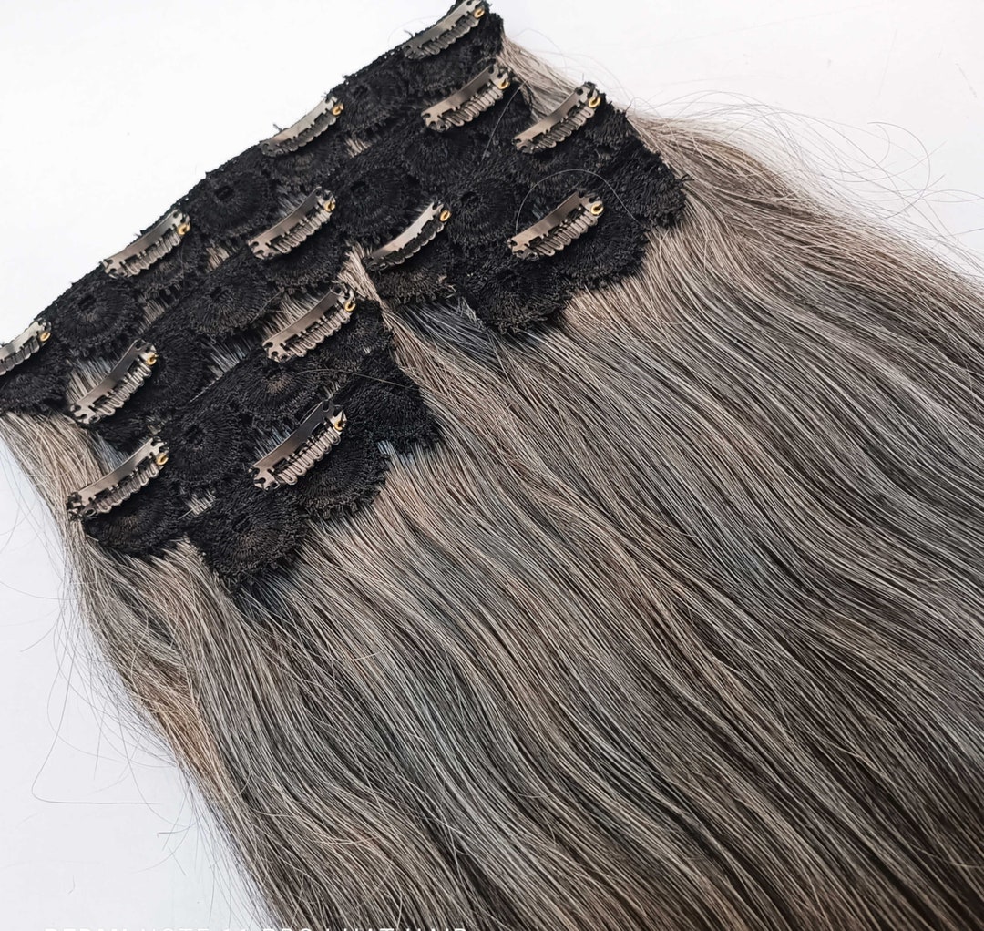 Greysalt and Pepper Clipin Hair Extensions, Unprocessed Grey Human