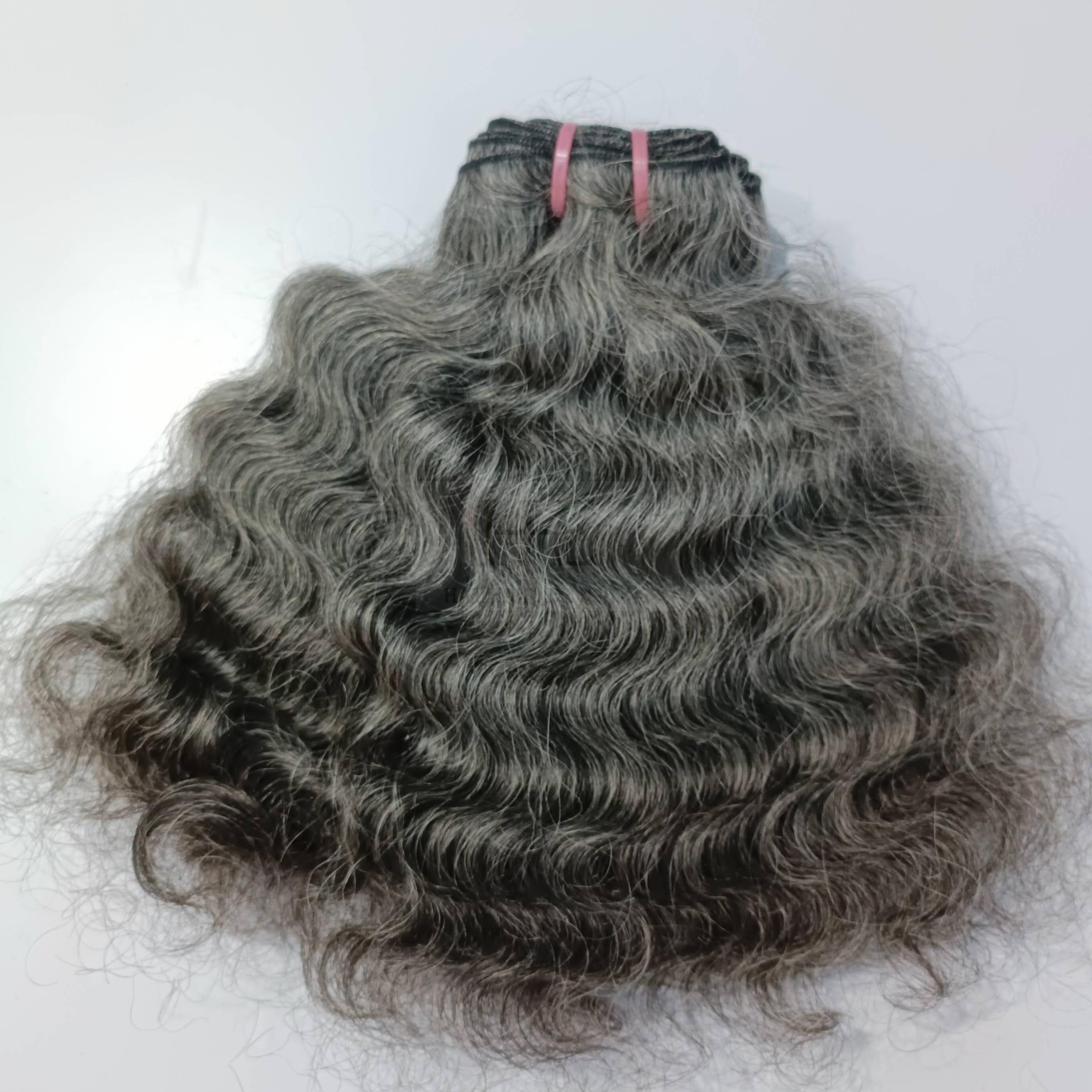 Curly Grey Human Hair Extensions: Raw Indian Temple Hair - 100 grams bundles