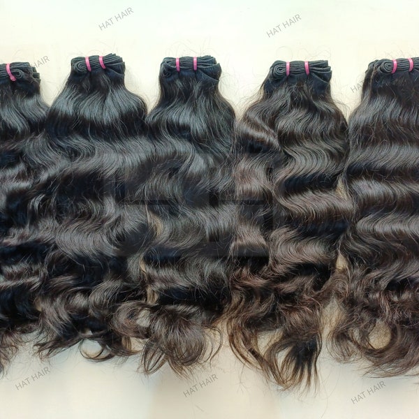 Indian Wavy Virgin Human hair extensions Machine weft single drawn human hair,  raw  Unprocessed human hair from temple, Single Donor hair