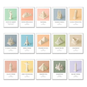 15 Iconic Landmarks Prints - Minimalist Wall Art of Famous World Structures, Digital Download, Perfect for Home, Office, Travel Lovers Decor