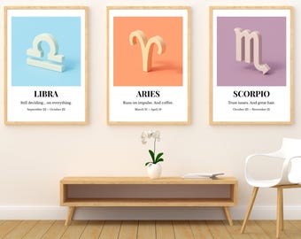12 Zodiac Prints — Minimalist Astrology Wall Art, Suitable for Home & Spiritual Decor, Digital Download