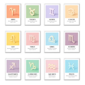 12 Minimalist Zodiac Prints: Astrology Wall Art (Digital Download)