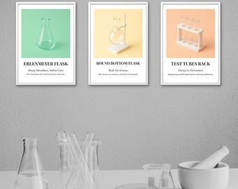 9 láminas de química: arte minimalista para la pared, ideal para el hogar y el aula. Descarga digital imprimible.