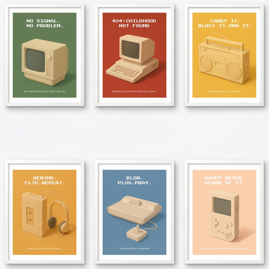 6 Retro Technology Wall Art – 80s Vintage Computer Prints, Nostalgic ...
