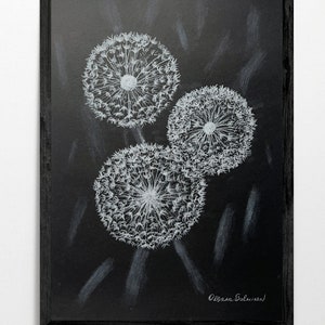 Disegno originale Dente di leone, Fiori, Bianco e nero, Arte moderna, Decorazione d'interni
