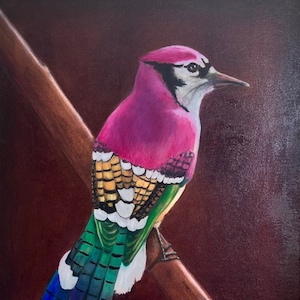 Tropical Bird, Exotic, Original Oil Painting on Canvas, Modern Artwork, Interior Wall Art, Home Decor