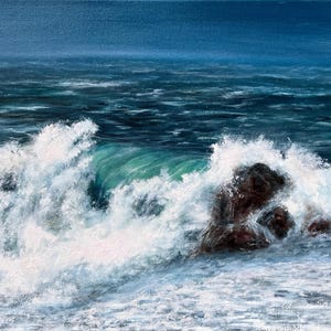 嵐の海、オリジナル油絵、海の風景、現代、インパスト、現代アート、壁アート、室内装飾、抽象、波、ギフト